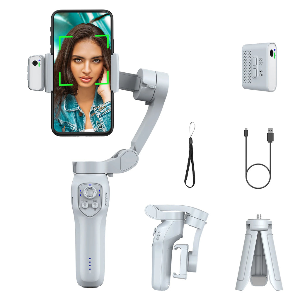 Portable 3 Axis Gimbal Stabilizer for Android & IOS New Foldable Auto Face Tracking Video Recording Device