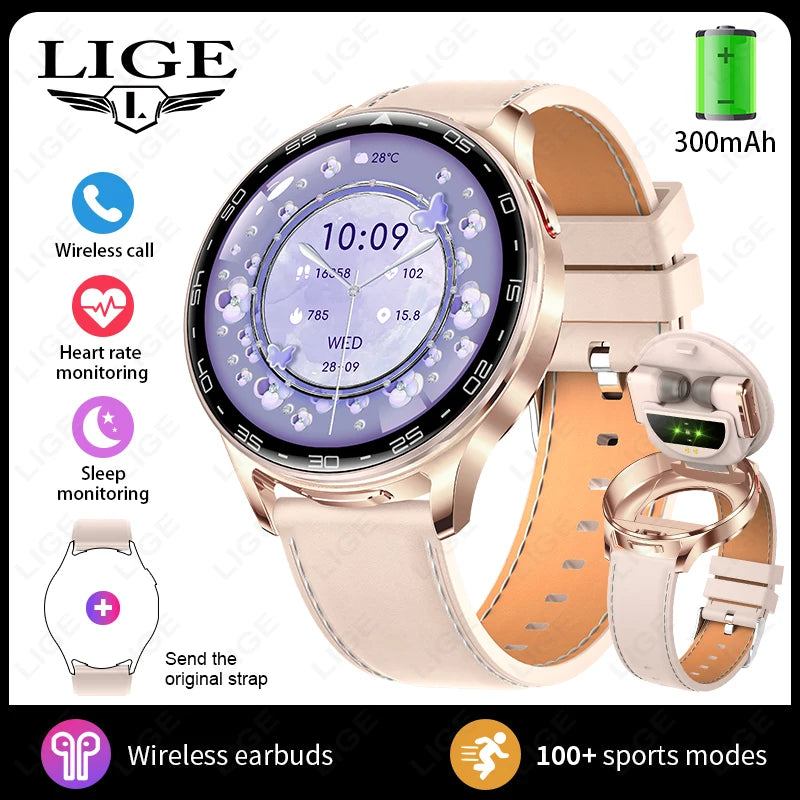 LIGE 2 In 1 TWS Headset Smart Watch 1.39" Earphones Music Smartwatch Women Men Sport Fitness Heart Rate Health Tracker Watches