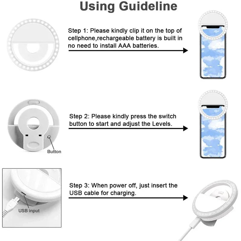 Mobile Phone Fill Light USB Charge Led Selfie Ring Light Phone Live Broadcast Video LED Selfie Ring Lamp For All Smartphone