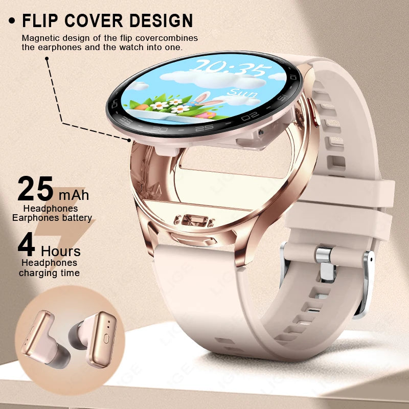 LIGE 2 In 1 TWS Headset Smart Watch 1.39" Earphones Music Smartwatch Women Men Sport Fitness Heart Rate Health Tracker Watches