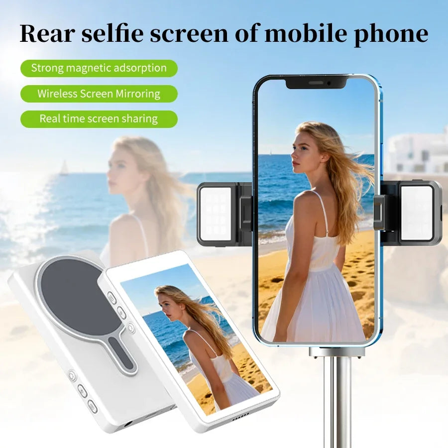 Vlog Selfie Monitor Screen Magnetic Phone Back Camera Monitor for Vlog Live Stream Compatible with iPhone & Android