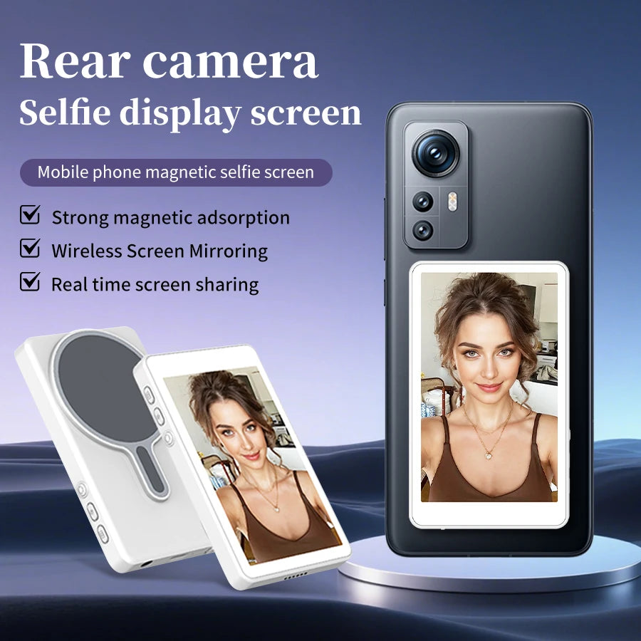Vlog Selfie Monitor Screen Magnetic Phone Back Camera Monitor for Vlog Live Stream Compatible with iPhone & Android