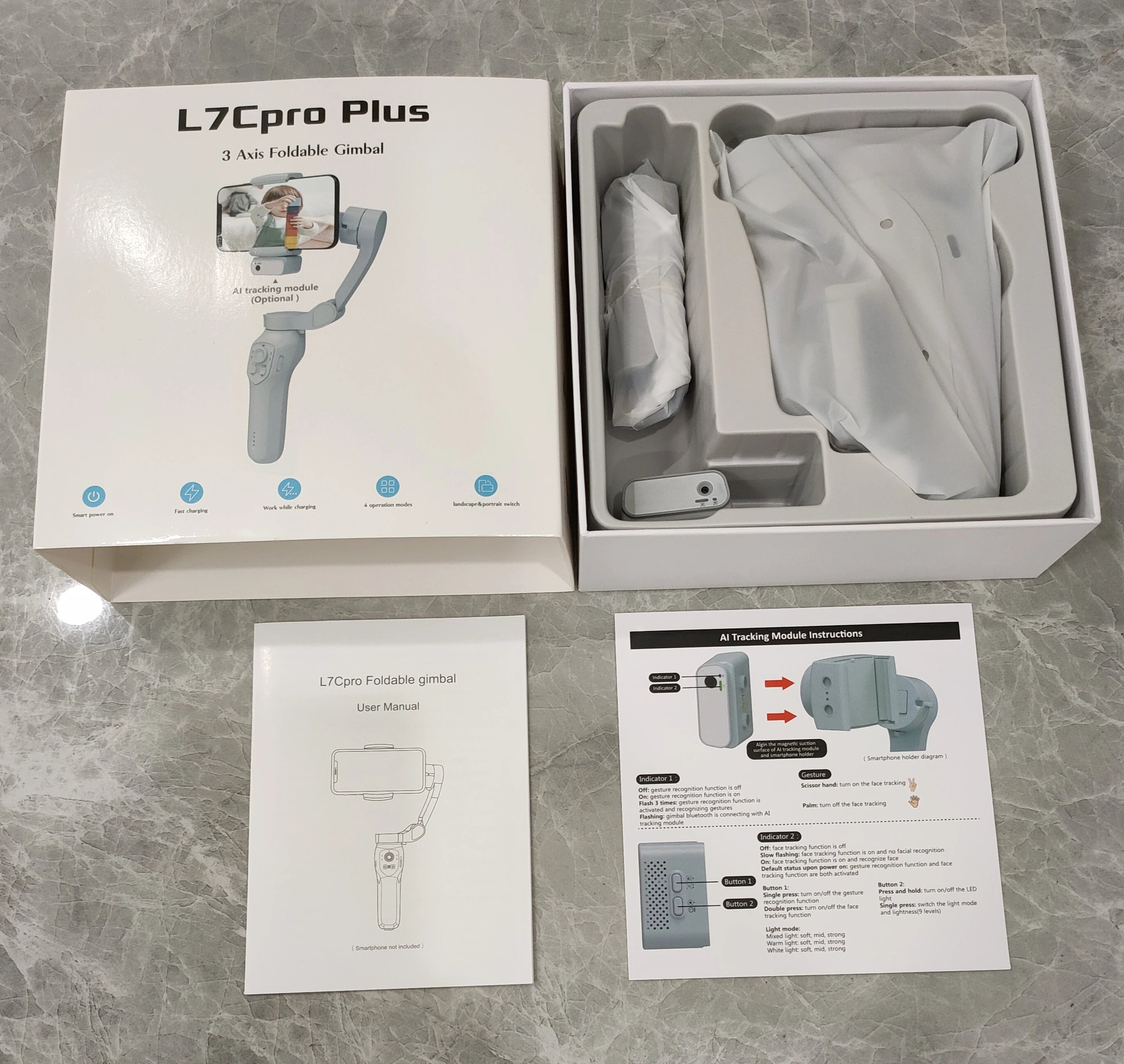 L7C Pro Plus  White Portable Gimbal Phone Stabilizer Automatic Adjustable Phone Dslr   Handheld Gimbal Stabilizer