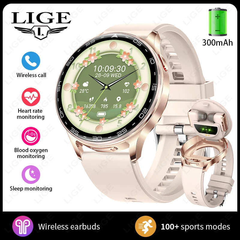 LIGE 2 In 1 TWS Headset Smart Watch 1.39" Earphones Music Smartwatch Women Men Sport Fitness Heart Rate Health Tracker Watches