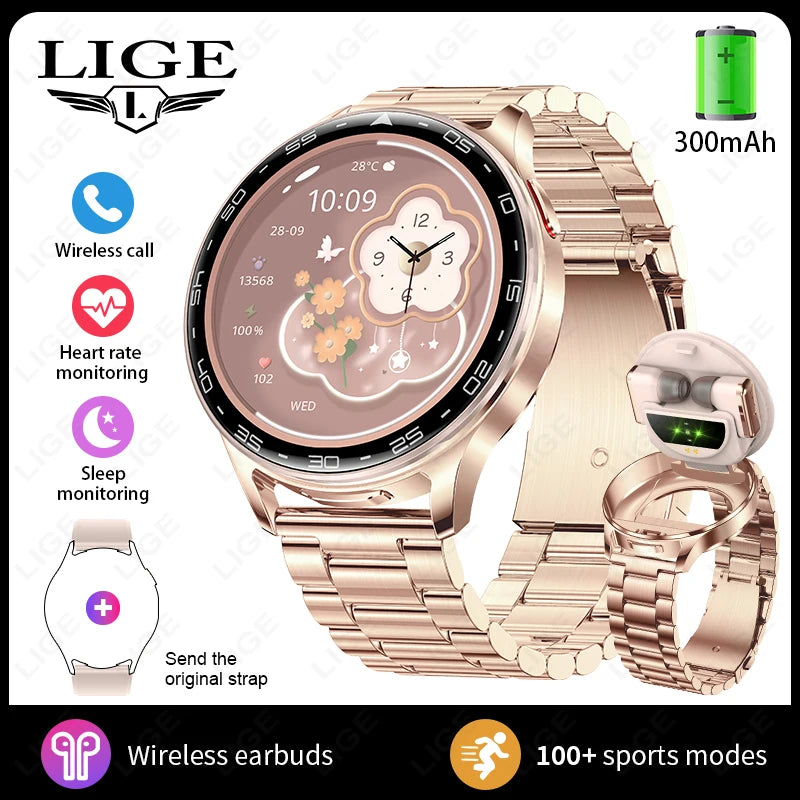 LIGE 2 In 1 TWS Headset Smart Watch 1.39" Earphones Music Smartwatch Women Men Sport Fitness Heart Rate Health Tracker Watches